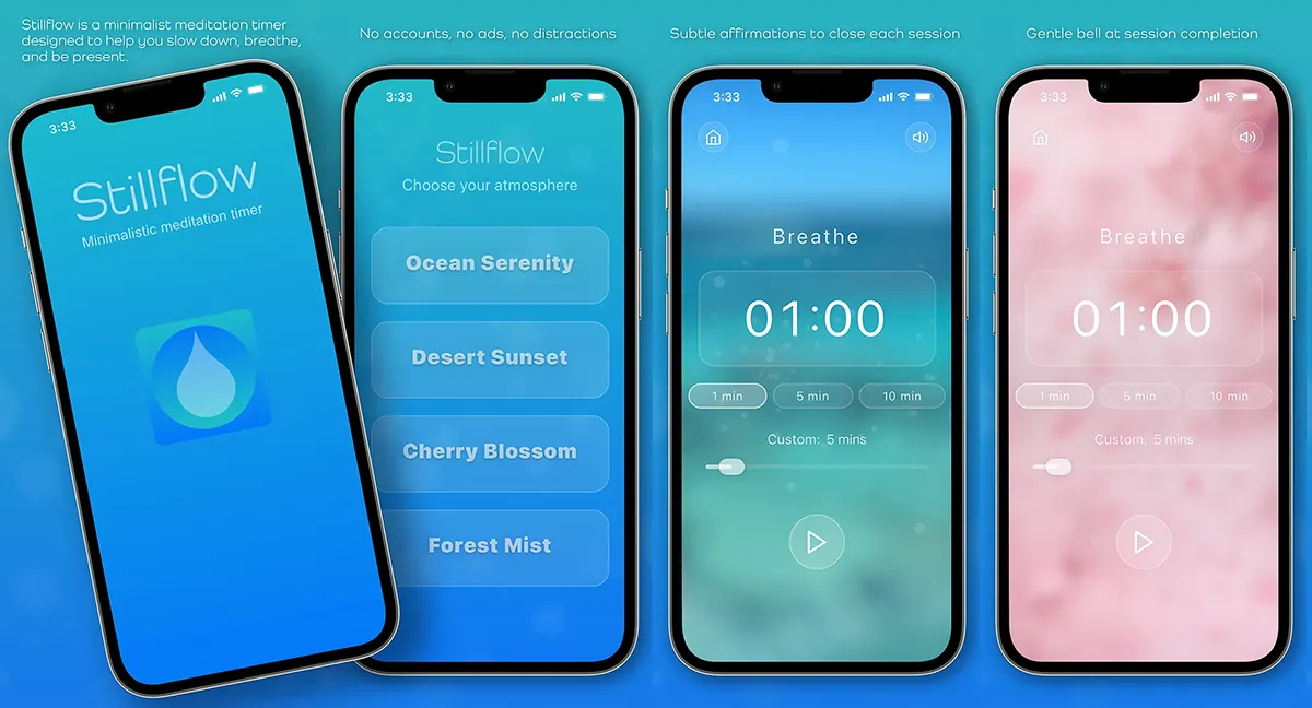 Stillflow meditation timer app preview